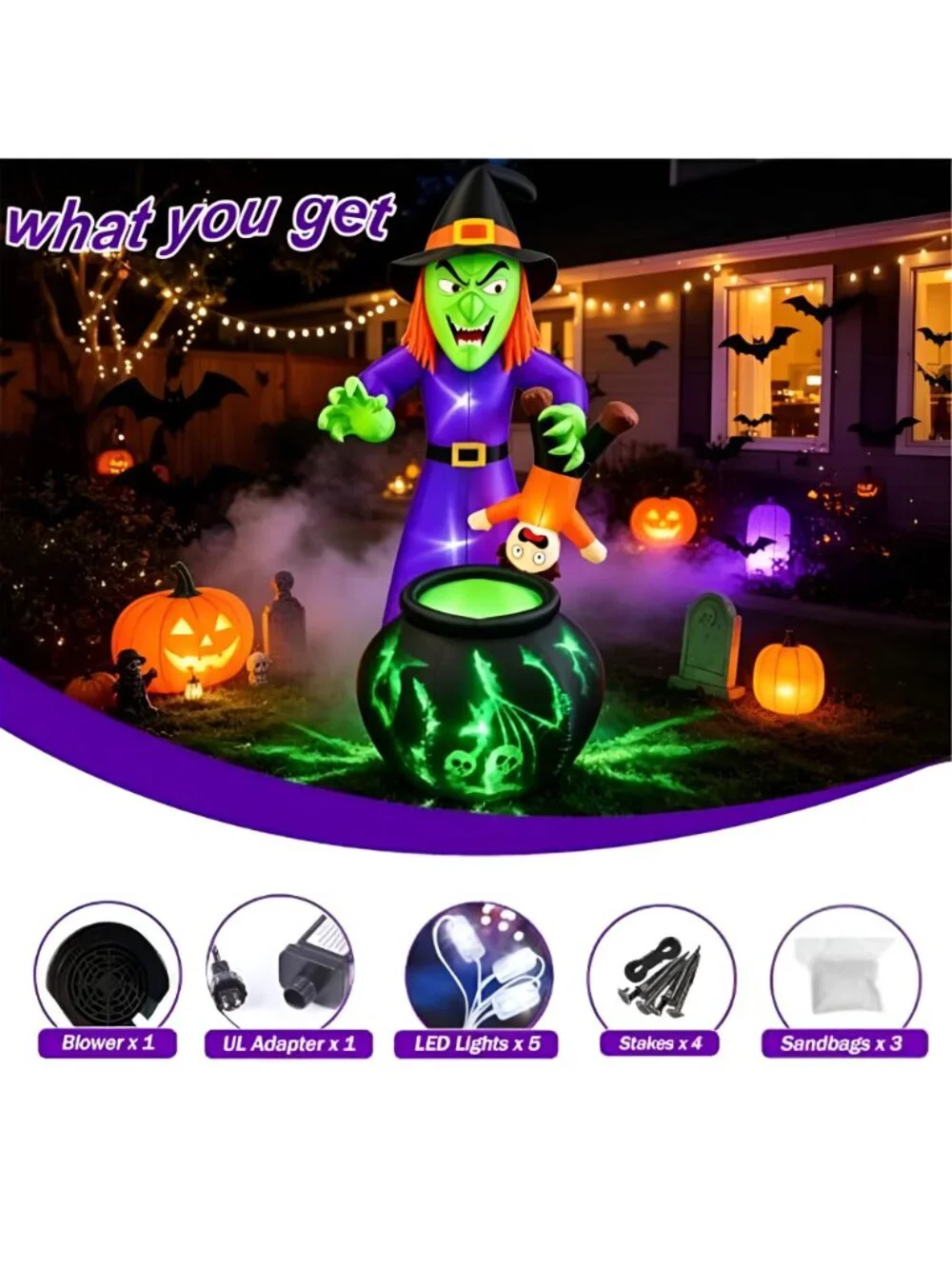 SEASONBLOW 6 FT Halloween Inflatables Witch with Child Outdoor Decorations
